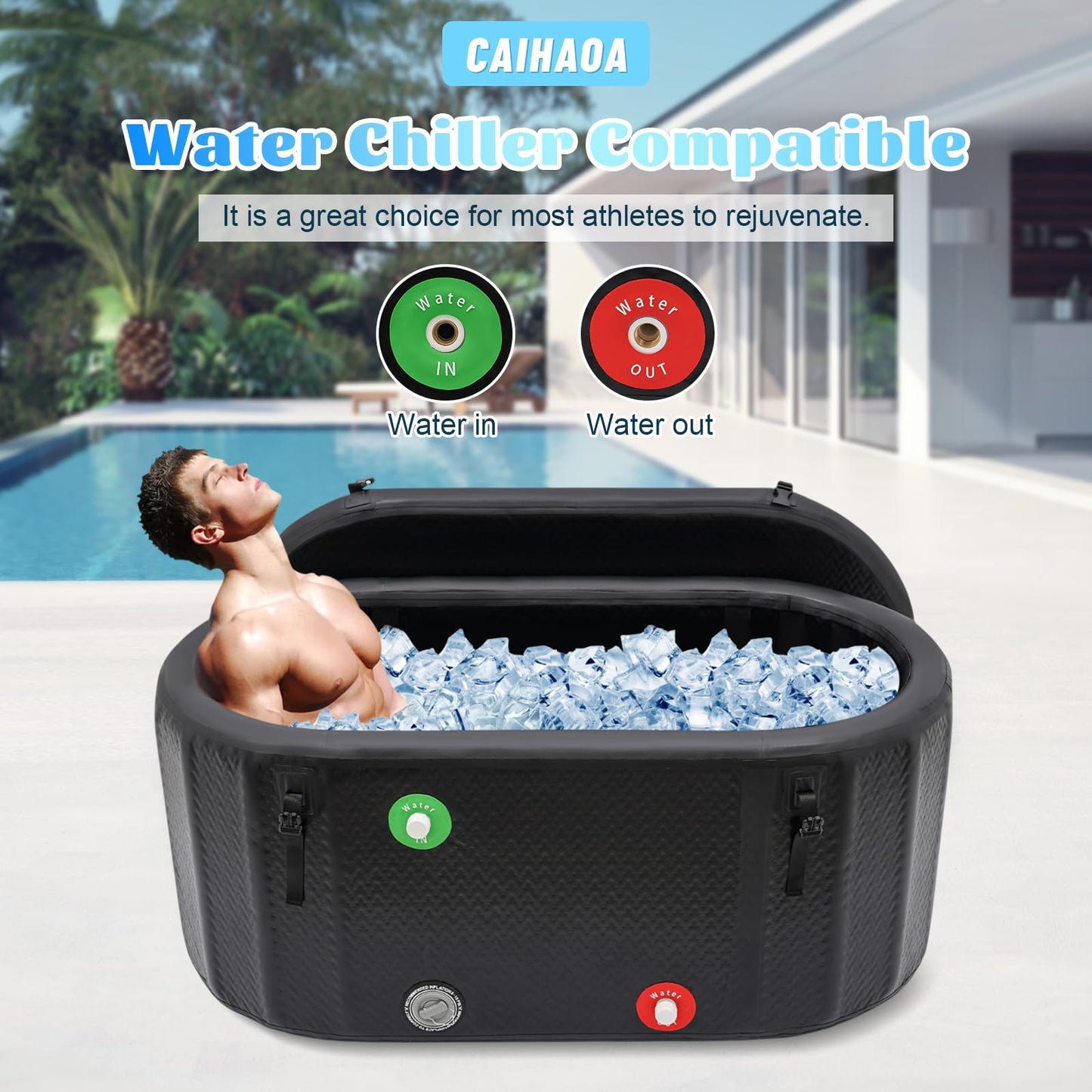 Aufblasbare Eisbadewanne 275L CAIHAOA – Cold Plunge Tub mit Deckel & Pumpe für Kältetherapie