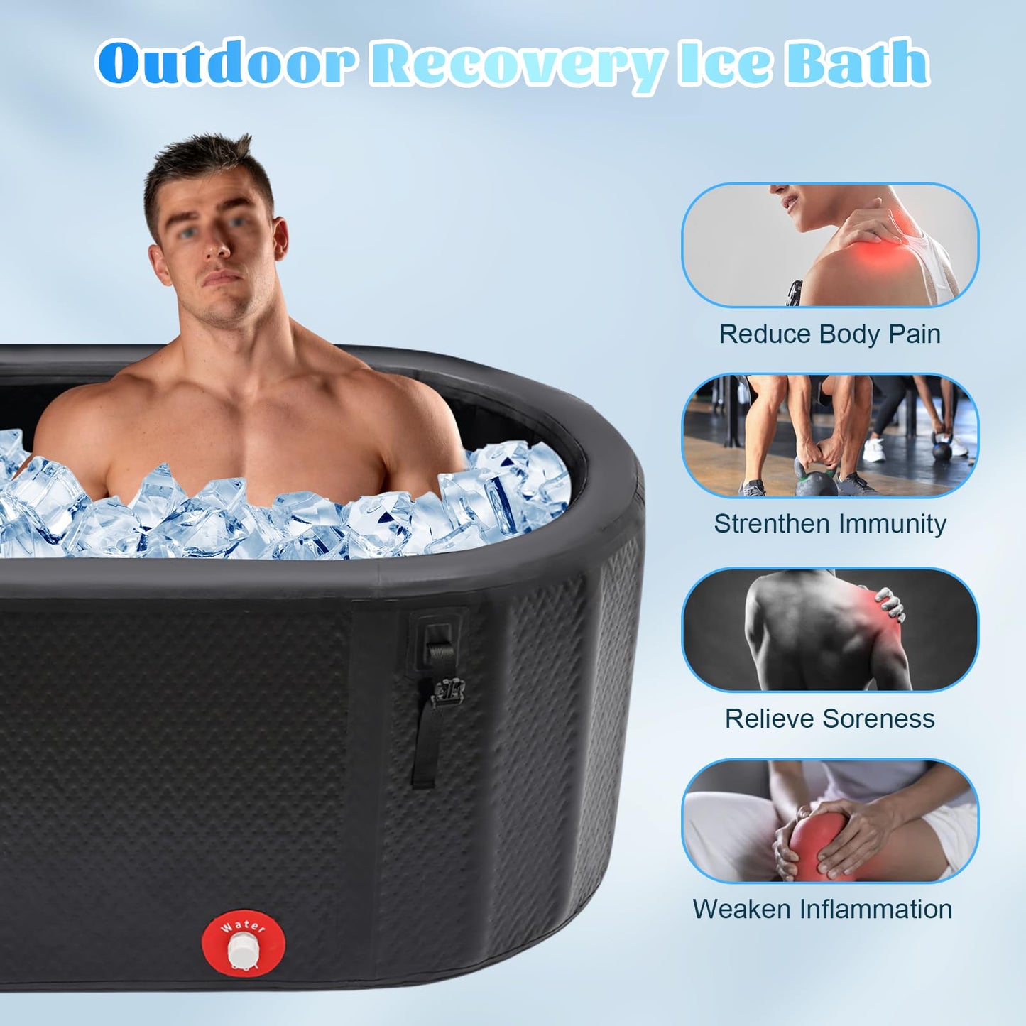 Aufblasbare Eisbadewanne 275L CAIHAOA – Cold Plunge Tub mit Deckel & Pumpe für Kältetherapie
