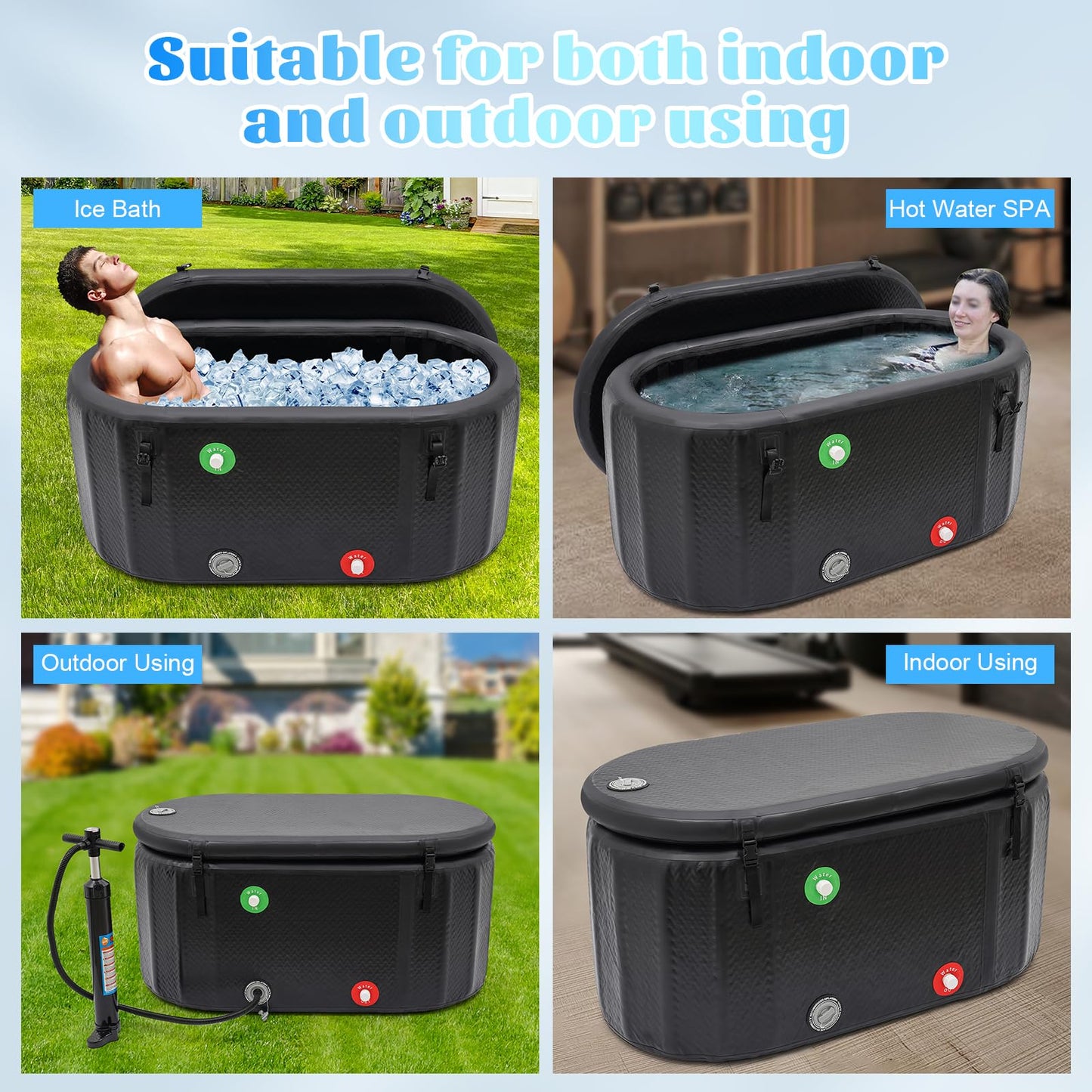 Aufblasbare Eisbadewanne 275L CAIHAOA – Cold Plunge Tub mit Deckel & Pumpe für Kältetherapie