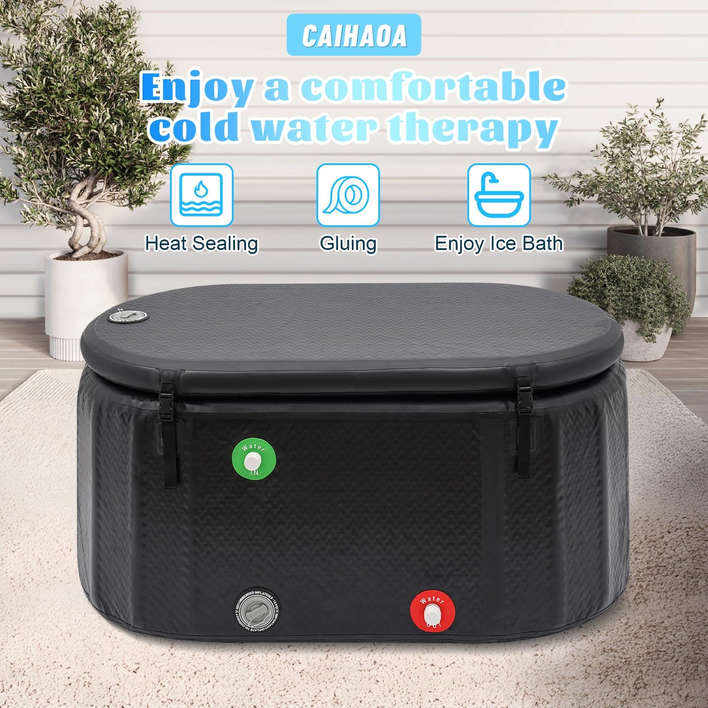 Aufblasbare Eisbadewanne 275L CAIHAOA – Cold Plunge Tub mit Deckel & Pumpe für Kältetherapie