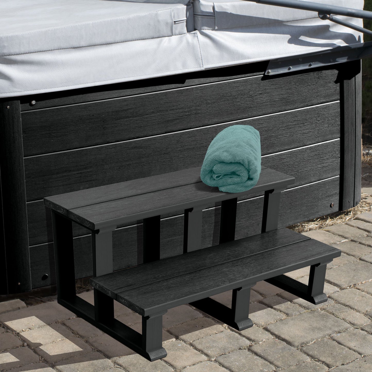 Highwood Spa-Treppe 2-stufig 32" schwarz wetterfest Holzoptik für Whirlpool Einstieg wartungsfrei